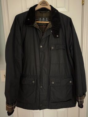 Barbour Black Waxed Field Jacket with Dark Corduroy Collar